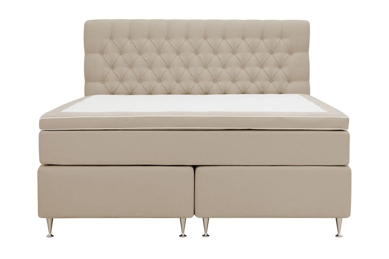 Hilton lyx Komplet Sengepakke 160x200 cm Kontinentalseng med knapdekoreret sengegavl - Beige - Møbler - Senge - Komplet sengepakke