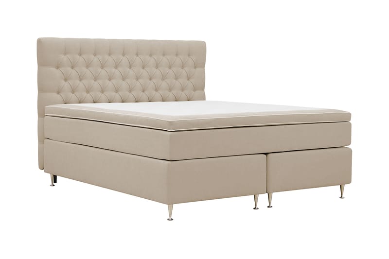 Hilton lyx Komplet Sengepakke 160x200 cm Kontinentalseng med knapdekoreret sengegavl - Beige - Møbler - Senge - Komplet sengepakke