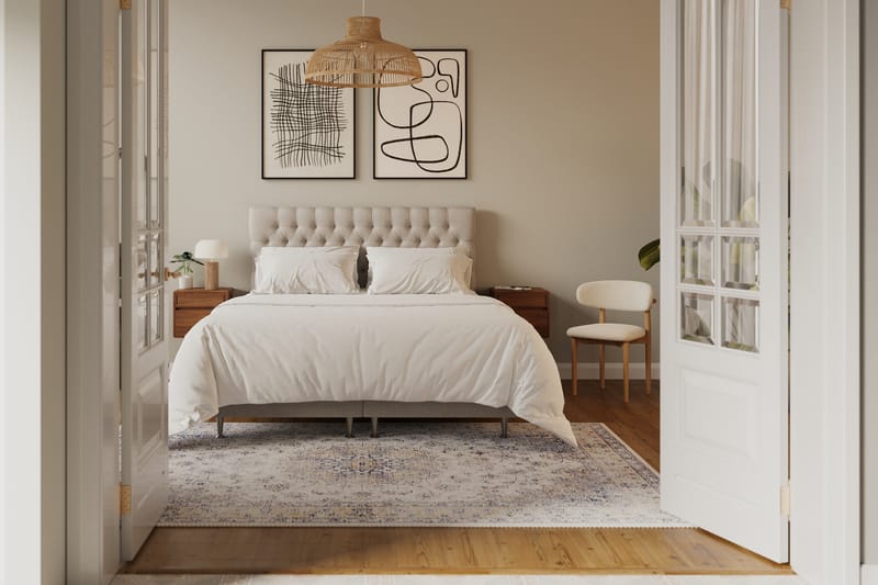 Hilton lyx Komplet Sengepakke 160x200 cm Kontinentalseng med knapdekoreret sengegavl - Beige - Møbler - Senge - Komplet sengepakke