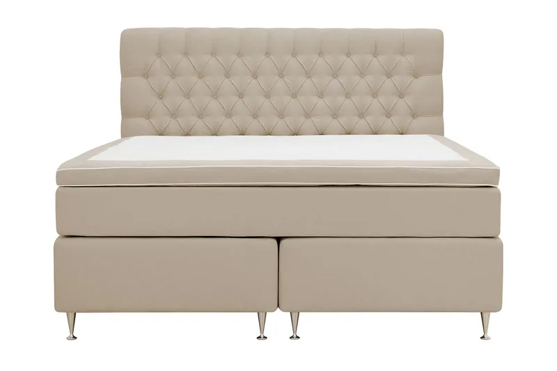 Hilton Lyx Komplet Sengepakke 160x200 cm Kontinentalseng med knapdekoreret sengegavl - Beige - Møbler - Senge - Kontinentalsenge