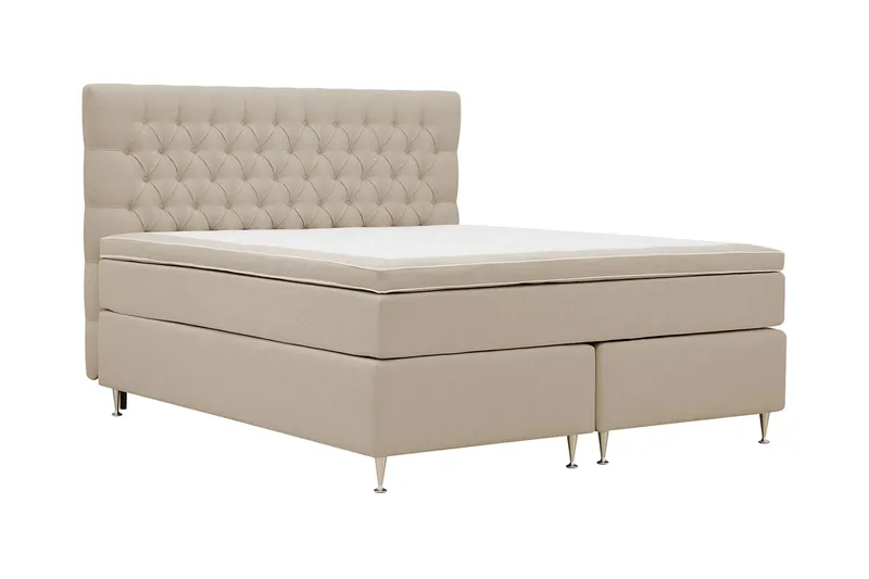 Hilton Lyx Komplet Sengepakke 160x200 cm Kontinentalseng med knapdekoreret sengegavl - Beige - Møbler - Senge - Kontinentalsenge