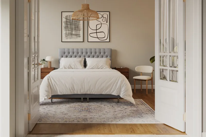 Hilton Lyx Komplet Sengepakke 160x200 cm Kontinentalseng med knapdekoreret sengegavl - Grå - Møbler - Senge - Kontinentalsenge