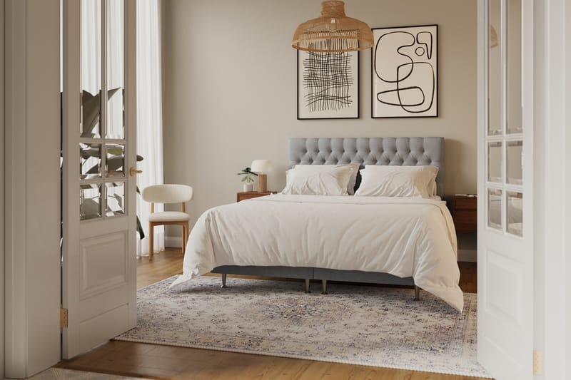 Hilton lyx Komplet Sengepakke 160x200 cm Kontinentalseng med knapdekoreret sengegavl - Grå - Møbler - Senge - Komplet sengepakke