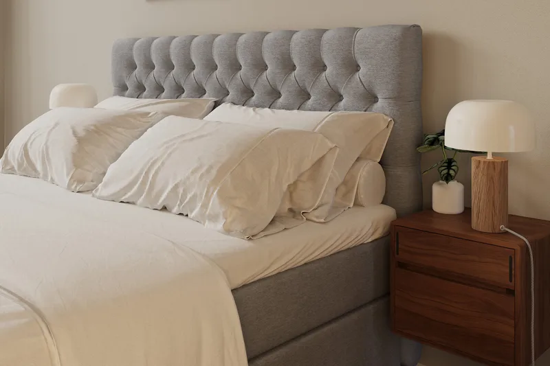 Hilton Lyx Komplet Sengepakke 160x200 cm Kontinentalseng med knapdekoreret sengegavl - Grå - Møbler - Senge - Kontinentalsenge