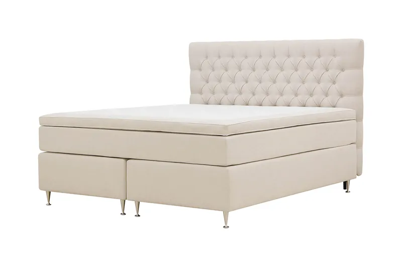 Hilton Lyx Komplet Sengepakke 160x200 cm Kontinentalseng med knapdekoreret sengegavl - Lys beige - Møbler - Senge - Kontinentalsenge