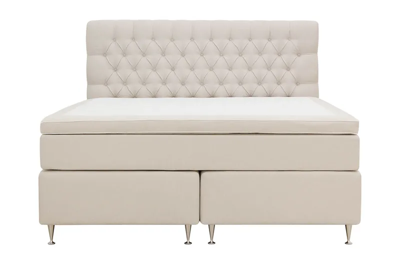 Hilton Lyx Komplet Sengepakke 160x200 cm Kontinentalseng med knapdekoreret sengegavl - Lys beige - Møbler - Senge - Kontinentalsenge