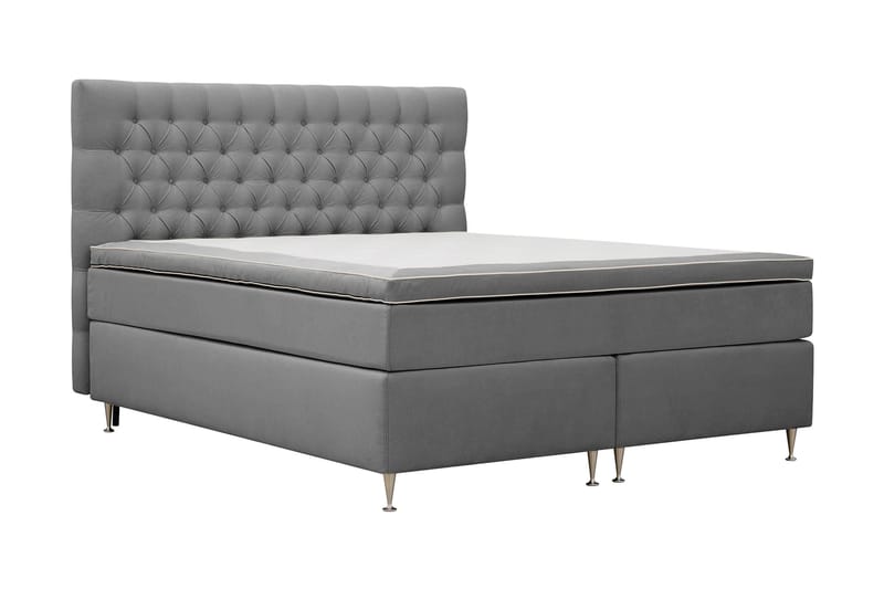 Hilton lyx Komplet Sengepakke 160x200 cm Kontinentalseng med knapdekoreret sengegavl - Lysegrå - Møbler - Senge - Komplet sengepakke
