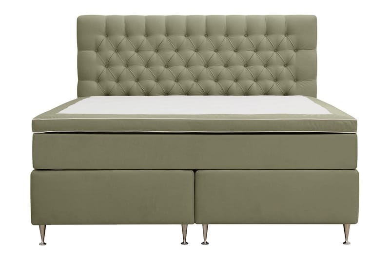 Hilton lyx Komplet Sengepakke 160x200 cm Kontinentalseng med knapdekoreret sengegavl - Olivengrøn - Møbler - Senge - Komplet sengepakke