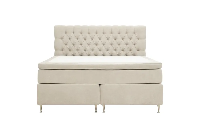 Hilton Lyx Komplet sengepakke 160x200 cm Kontinentalseng med knappet sengegavl i chenille - Beige - Møbler - Senge - Kontinentalsenge