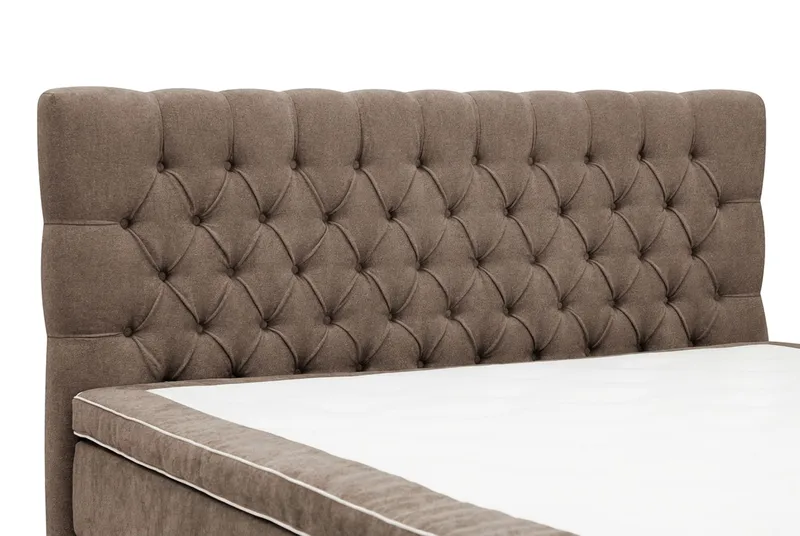 Hilton Lyx Komplet sengepakke 160x200 cm Kontinentalseng med knappet sengegavl i chenille - Mørkebrun - Møbler - Senge - Kontinentalsenge