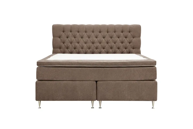 Hilton Lyx Komplet sengepakke 160x200 cm Kontinentalseng med knappet sengegavl i chenille, Mørkebrun