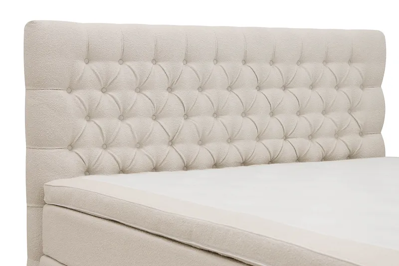 Hilton Lyx Komplet Sengepakke 160x200 cm Kontinentalseng med knapstukket sengegavl i bouclé - Ivory / Bouclé - Møbler - Senge - Kontinentalsenge