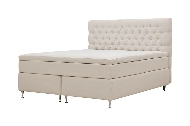 Hilton Lyx Komplet Sengepakke 160x200 cm Kontinentalseng med knapstukket sengegavl i bouclé - Ivory / Bouclé - Møbler - Senge - Kontinentalsenge