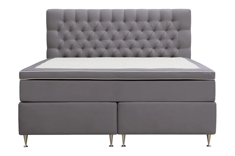 Hilton Lyx Komplet Sengepakke 160x200 cm Kontinentalseng med knapstukket sengegavl i fløjl - Grå / Fløjl - Møbler - Senge - Kontinentalsenge