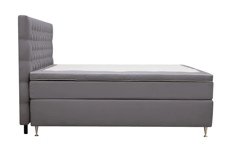 Hilton Lyx Komplet Sengepakke 160x200 cm Kontinentalseng med knapstukket sengegavl i fløjl - Grå / Fløjl - Møbler - Senge - Kontinentalsenge