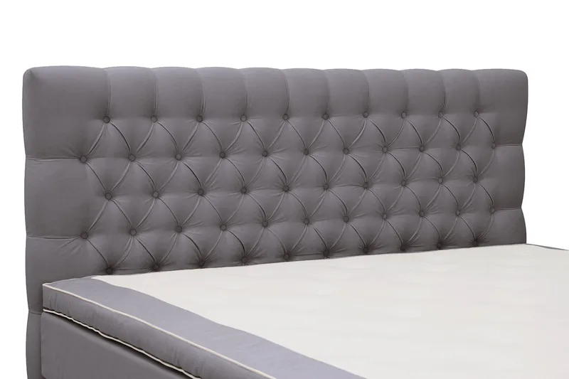 Hilton Lyx Komplet Sengepakke 160x200 cm Kontinentalseng med knapstukket sengegavl i fløjl - Grå / Fløjl - Møbler - Senge - Kontinentalsenge
