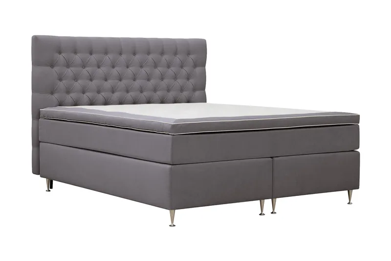 Hilton Lyx Komplet Sengepakke 160x200 cm Kontinentalseng med knapstukket sengegavl i fløjl - Grå / Fløjl - Møbler - Senge - Kontinentalsenge