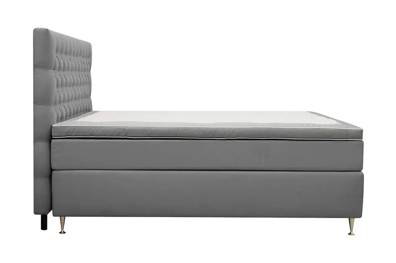 Hilton Lyx Komplet Sengepakke 160x200 cm Kontinentalseng med knapstukket sengegavl i fløjl - Lysegrå / Fløjl - Møbler - Senge - Kontinentalsenge