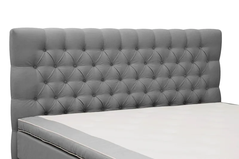 Hilton Lyx Komplet Sengepakke 160x200 cm Kontinentalseng med knapstukket sengegavl i fløjl - Lysegrå / Fløjl - Møbler - Senge - Kontinentalsenge