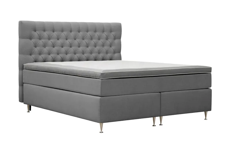 Hilton Lyx Komplet Sengepakke 160x200 cm Kontinentalseng med knapstukket sengegavl i fløjl - Lysegrå / Fløjl - Møbler - Senge - Kontinentalsenge