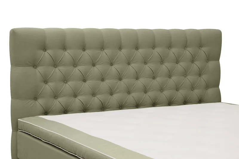 Hilton Lyx Komplet Sengepakke 160x200 cm Kontinentalseng med knapstukket sengegavl i fløjl - Olivengrøn / Fløjl - Møbler - Senge - Kontinentalsenge