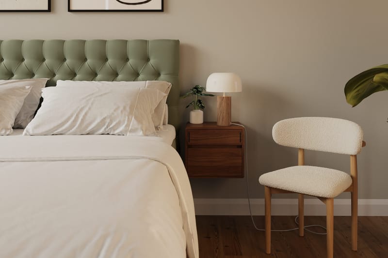 Hilton Lyx Komplet Sengepakke 160x200 cm Kontinentalseng med knapstukket sengegavl i fløjl - Olivengrøn / Fløjl - Møbler - Senge - Kontinentalsenge