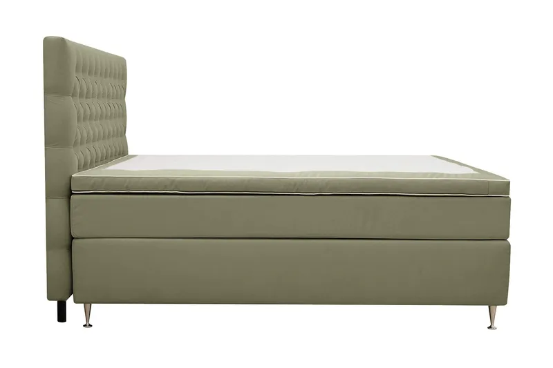 Hilton Lyx Komplet Sengepakke 160x200 cm Kontinentalseng med knapstukket sengegavl i fløjl - Olivengrøn / Fløjl - Møbler - Senge - Kontinentalsenge