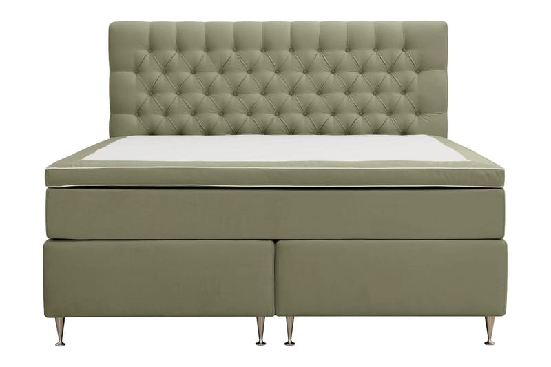 Hilton Lyx Komplet Sengepakke 160x200 cm Kontinentalseng med knapstukket sengegavl i fløjl, Olivengrøn / Fløjl