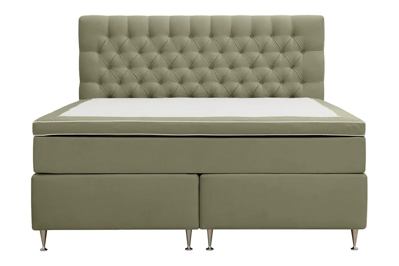 Hilton Lyx Komplet Sengepakke 160x200 cm Kontinentalseng med knapstukket sengegavl i fløjl - Olivengrøn / Fløjl - Møbler - Senge - Kontinentalsenge