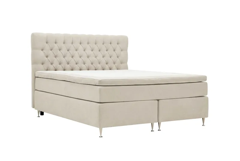 Hilton Lyx komplet sengepakke 180x200 cm kontinentalseng med knapbetrukket sengegavl i chenille - Beige - Møbler - Senge - Kontinentalsenge