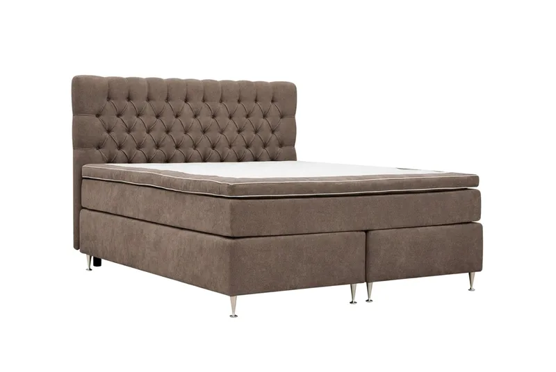 Hilton Lyx komplet sengepakke 180x200 cm kontinentalseng med knapbetrukket sengegavl i chenille - Mørkebrun - Møbler - Senge - Kontinentalsenge