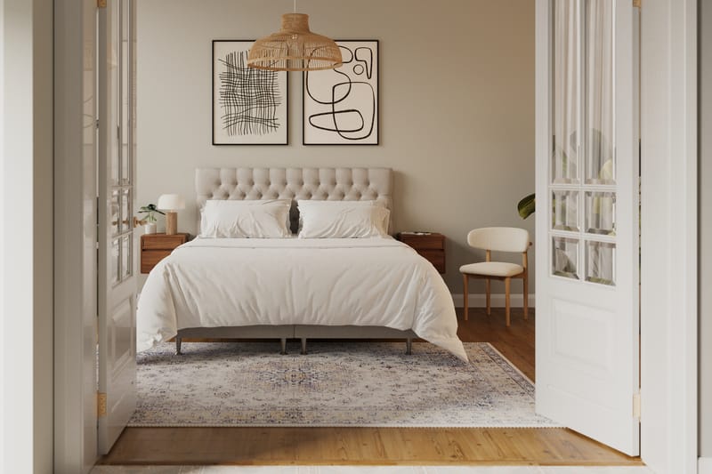 Hilton lyx Komplet Sengepakke 180x200 cm Kontinentalseng med knapdekoreret sengegavl - Beige - Møbler - Senge - Kontinentalsenge