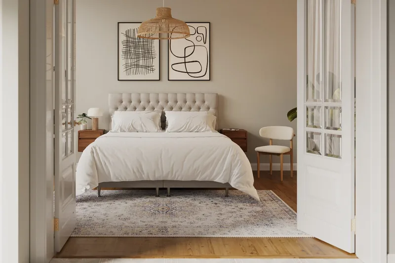 Hilton Lyx Komplet Sengepakke 180x200 cm Kontinentalseng med knapdekoreret sengegavl - Beige - Møbler - Senge - Kontinentalsenge