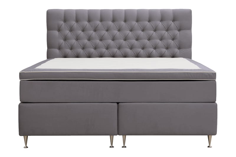 Hilton lyx Komplet Sengepakke 180x200 cm Kontinentalseng med knapdekoreret sengegavl - Grå - Møbler - Senge - Komplet sengepakke