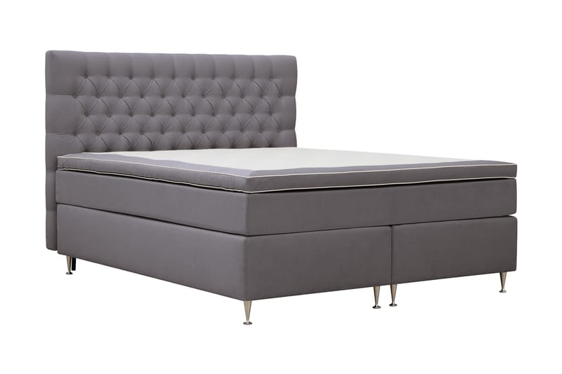 Hilton lyx Komplet Sengepakke 180x200 cm Kontinentalseng med knapdekoreret sengegavl - Grå - Møbler - Senge - Komplet sengepakke