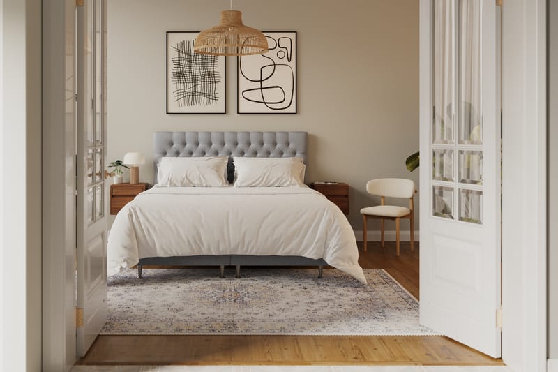 Hilton lyx Komplet Sengepakke 180x200 cm Kontinentalseng med knapdekoreret sengegavl - Grå - Møbler - Senge - Komplet sengepakke