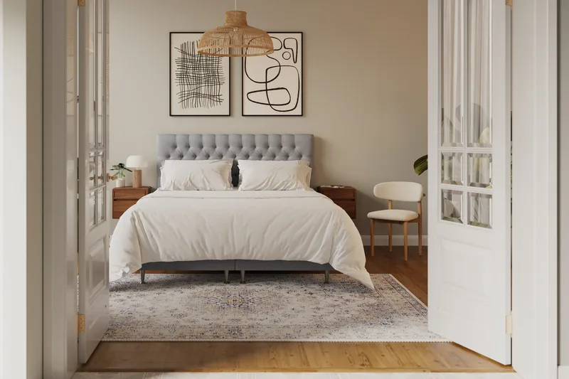 Hilton Lyx Komplet Sengepakke 180x200 cm Kontinentalseng med knapdekoreret sengegavl - Grå - Møbler - Senge - Kontinentalsenge