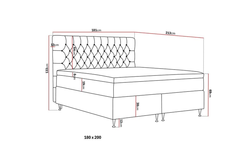 Hilton Lyx Komplet Sengepakke 180x200 cm Kontinentalseng med knapdekoreret sengegavl i fløjl - Beige - Møbler - Senge - Kontinentalsenge