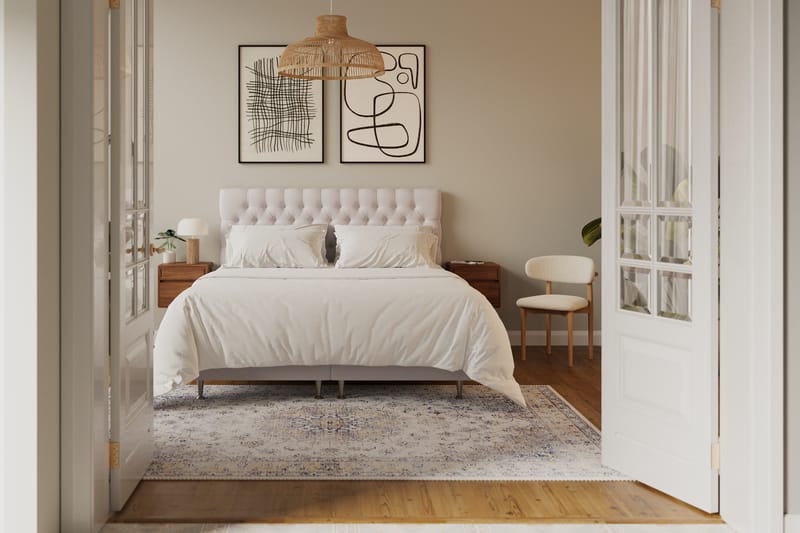 Hilton lyx Komplet Sengepakke 180x200 cm Kontinentalseng med knapdekoreret sengegavl i fløjl - Beige - Møbler - Senge - Komplet sengepakke