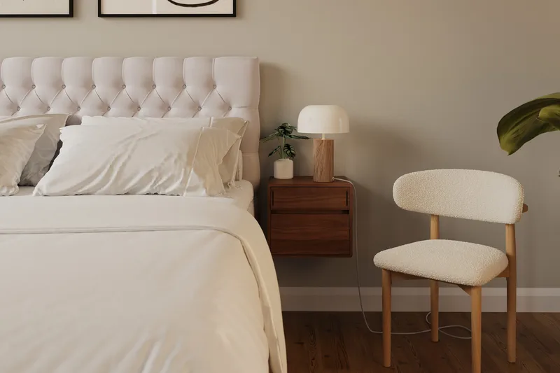 Hilton Lyx Komplet Sengepakke 180x200 cm Kontinentalseng med knapdekoreret sengegavl i fløjl - Beige - Møbler - Senge - Kontinentalsenge