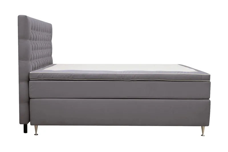 Hilton Lyx Komplet Sengepakke 180x200 cm Kontinentalseng med knapdekoreret sengegavl i fløjl - Grå - Møbler - Senge - Kontinentalsenge