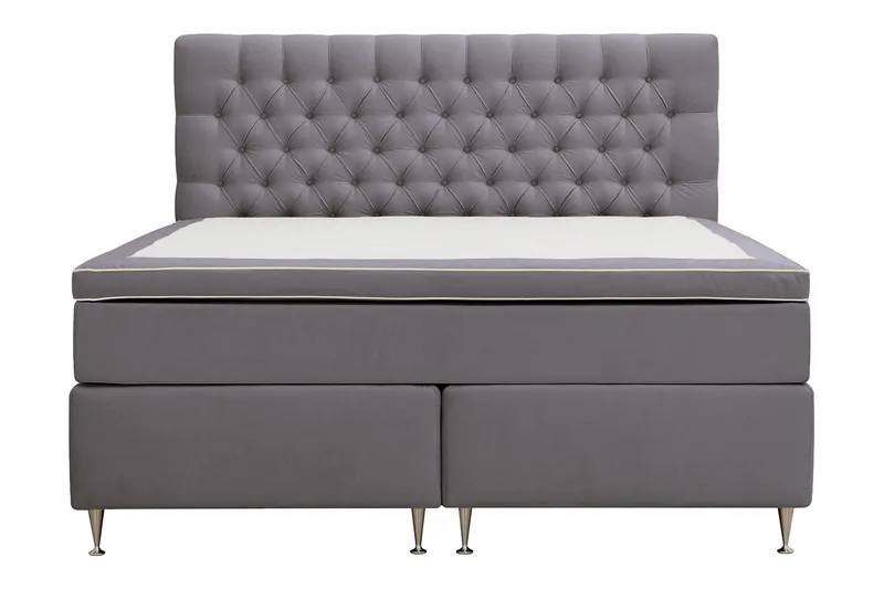Hilton Lyx Komplet Sengepakke 180x200 cm Kontinentalseng med knapdekoreret sengegavl i fløjl - Grå - Møbler - Senge - Kontinentalsenge
