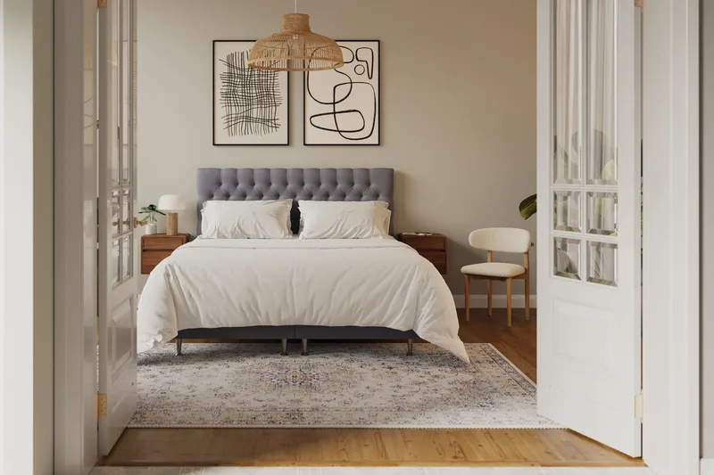 Hilton Lyx Komplet Sengepakke 180x200 cm Kontinentalseng med knapdekoreret sengegavl i fløjl - Grå - Møbler - Senge - Kontinentalsenge