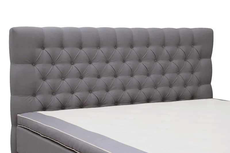Hilton Lyx Komplet Sengepakke 180x200 cm Kontinentalseng med knapdekoreret sengegavl i fløjl - Grå - Møbler - Senge - Kontinentalsenge