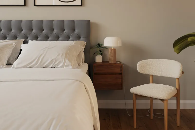 Hilton Lyx Komplet Sengepakke 180x200 cm Kontinentalseng med knapdekoreret sengegavl i fløjl - Lysegrå - Møbler - Senge - Kontinentalsenge