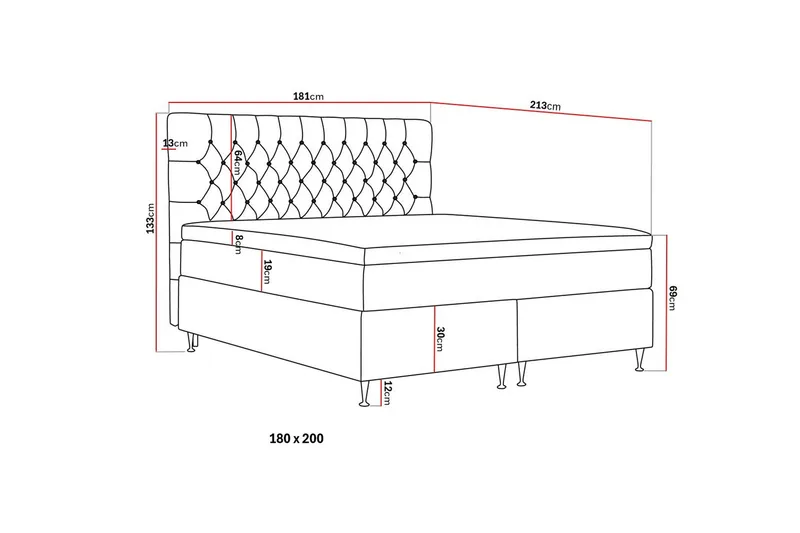 Hilton Lyx Komplet Sengepakke 180x200 cm Kontinentalseng med knapdekoreret sengegavl i fløjl - Olivengrøn - Møbler - Senge - Kontinentalsenge