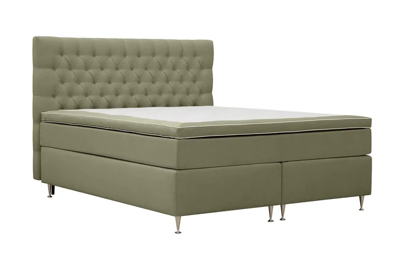 Hilton Lyx Komplet Sengepakke 180x200 cm Kontinentalseng med knapdekoreret sengegavl i fløjl - Olivengrøn - Møbler - Senge - Kontinentalsenge