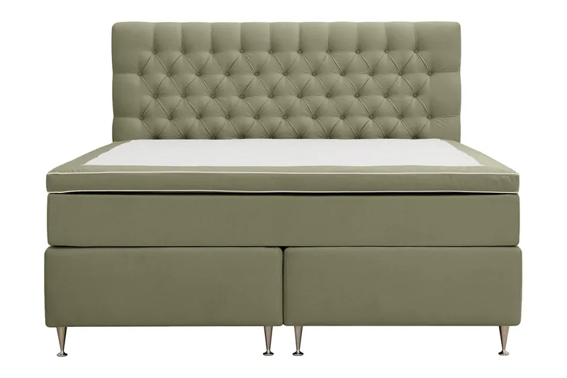 Hilton Lyx Komplet Sengepakke 180x200 cm Kontinentalseng med knapdekoreret sengegavl i fløjl - Olivengrøn - Møbler - Senge - Kontinentalsenge