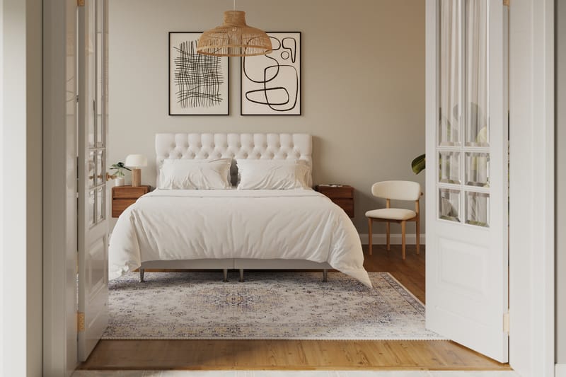 Hilton lyx Komplet Sengepakke 180x200 cm Kontinentalseng med knapdekoreret sengegavl - Lys beige - Møbler - Senge - Komplet sengepakke