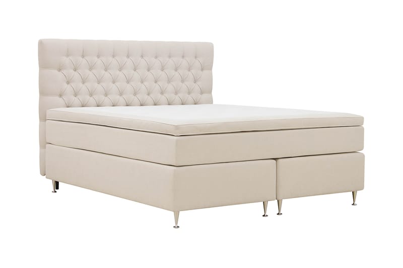 Hilton lyx Komplet Sengepakke 180x200 cm Kontinentalseng med knapdekoreret sengegavl - Lys beige - Møbler - Senge - Komplet sengepakke